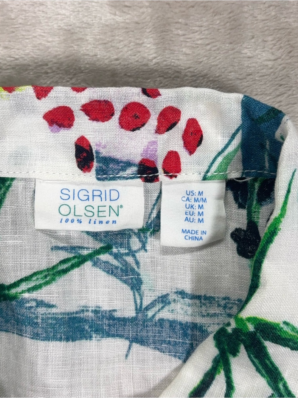 Sigrid Olsen 100% Linen Botanical Tie Front Blouse - Picture 6 of 12